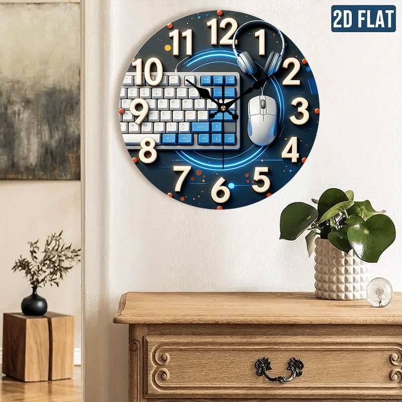 Office Tech Room - Reloj de pared de madera estilo