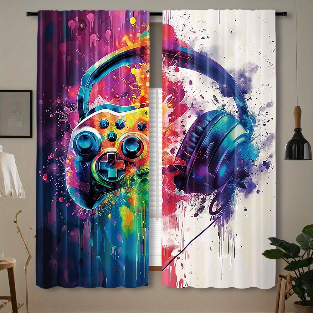 Office Tech Room - Controlador de juegos Cortinas Auriculares Arte