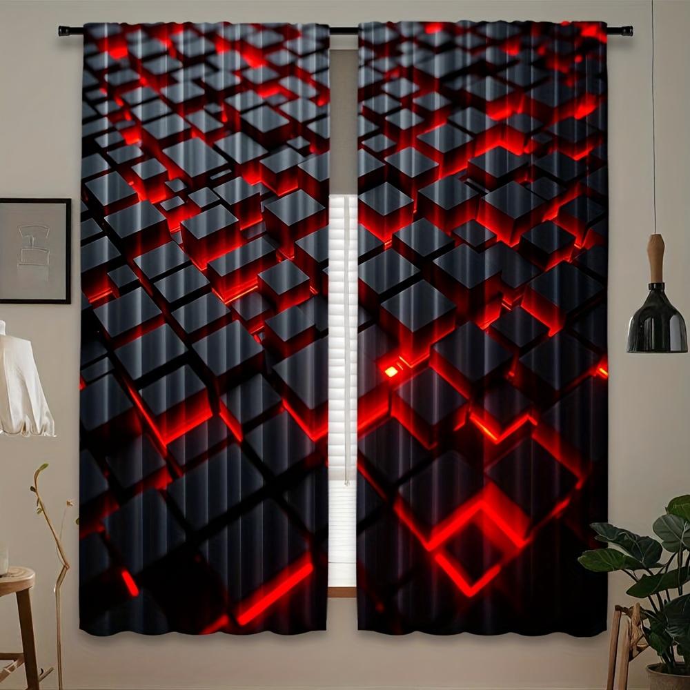 2 Cortinas Geométricas Rojas y - Office Tech Room reseña y precio